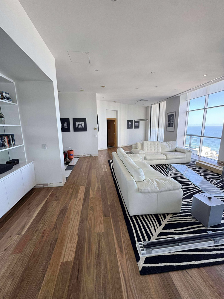Living Room with Black and White Carpet