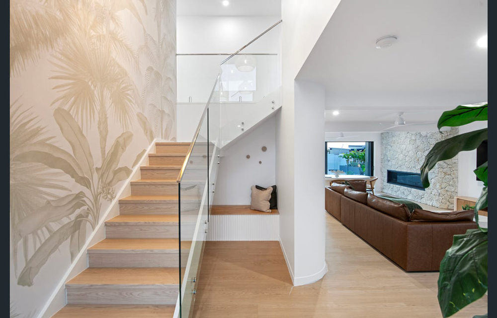 Wood-Designed Flooring Near the Stairs